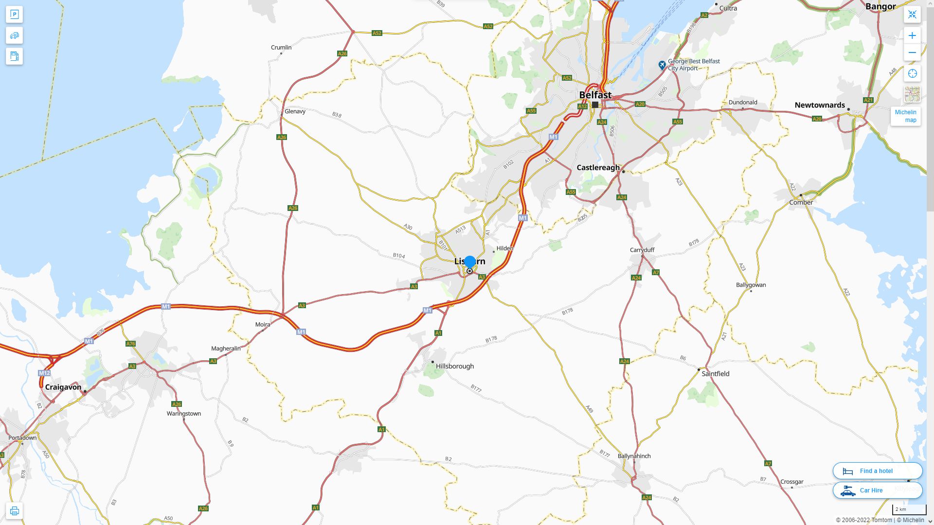 Lisburn Royaume Uni Autoroute et carte routiere
